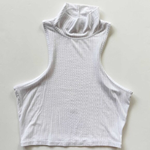 alo White Ribbed Sea Coast Cropped Turtleneck Tank size Small - Picture 6 of 12